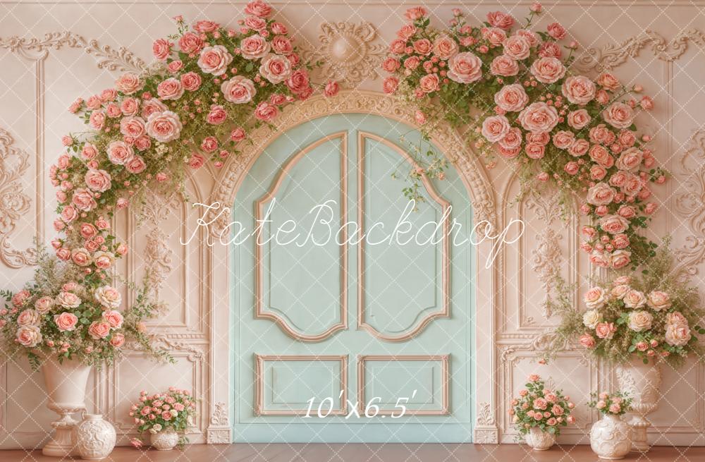 Kate Spring Flower Arch Vintage Wall Blue Door Backdrop Designed by Emetselch