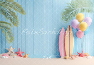 Kate Summer Beach Surfboards Balloons Palm Leaves Starfish Printed Backdrop Designed by Angela Miller