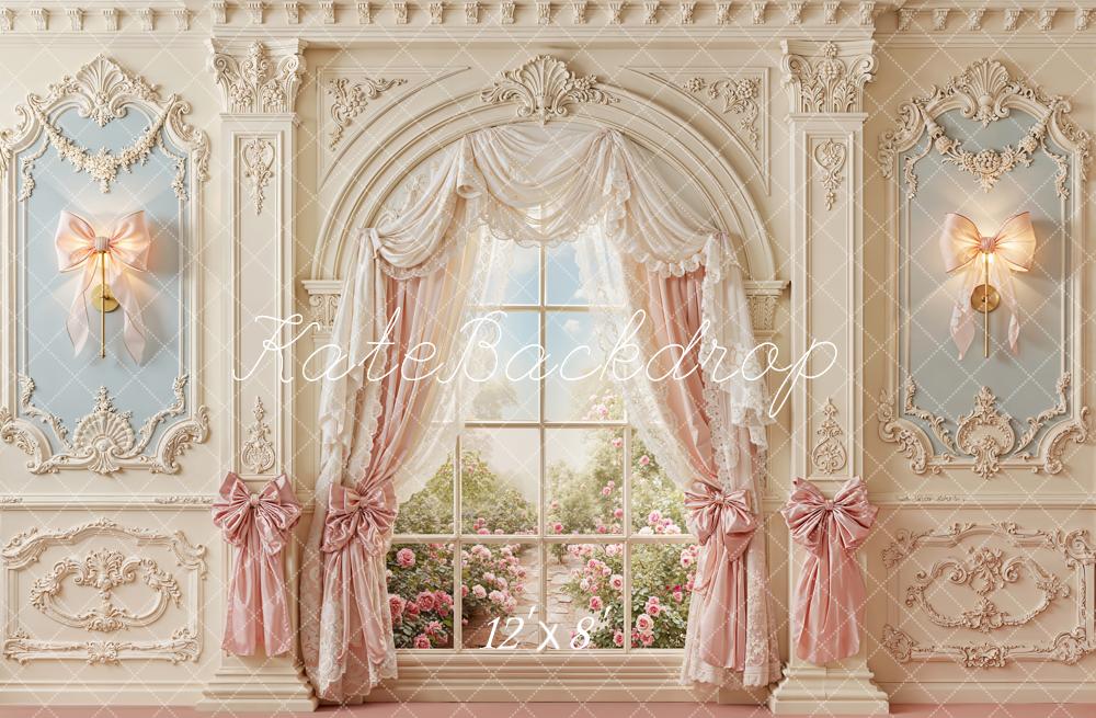 Kate Spring Pink Bow Ornate Window Vintage Wall Backdrop Designed by Emetselch