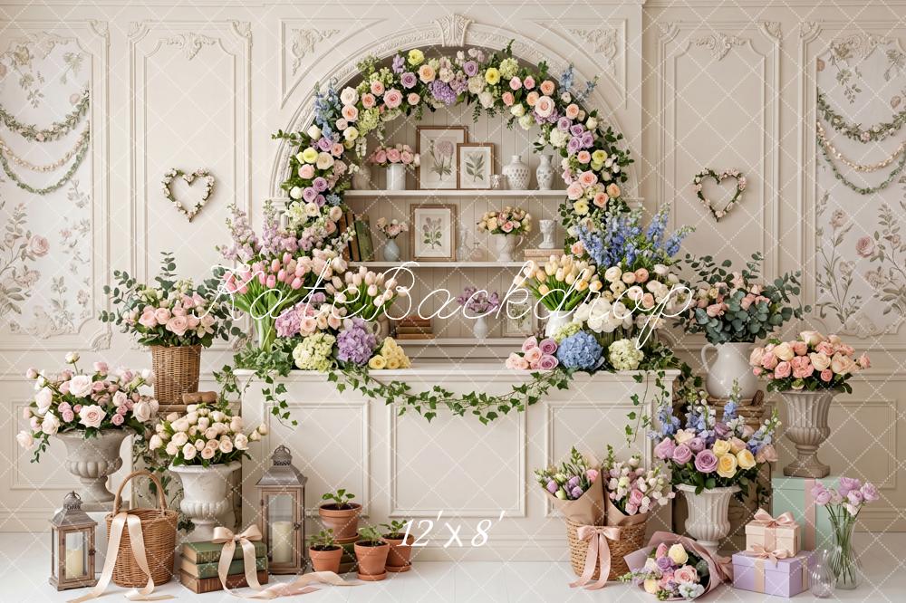 Kate Spring Blossom Flower Arch Ivory Fine Art Wall Printed Backdrop Designed by Patty Roberts