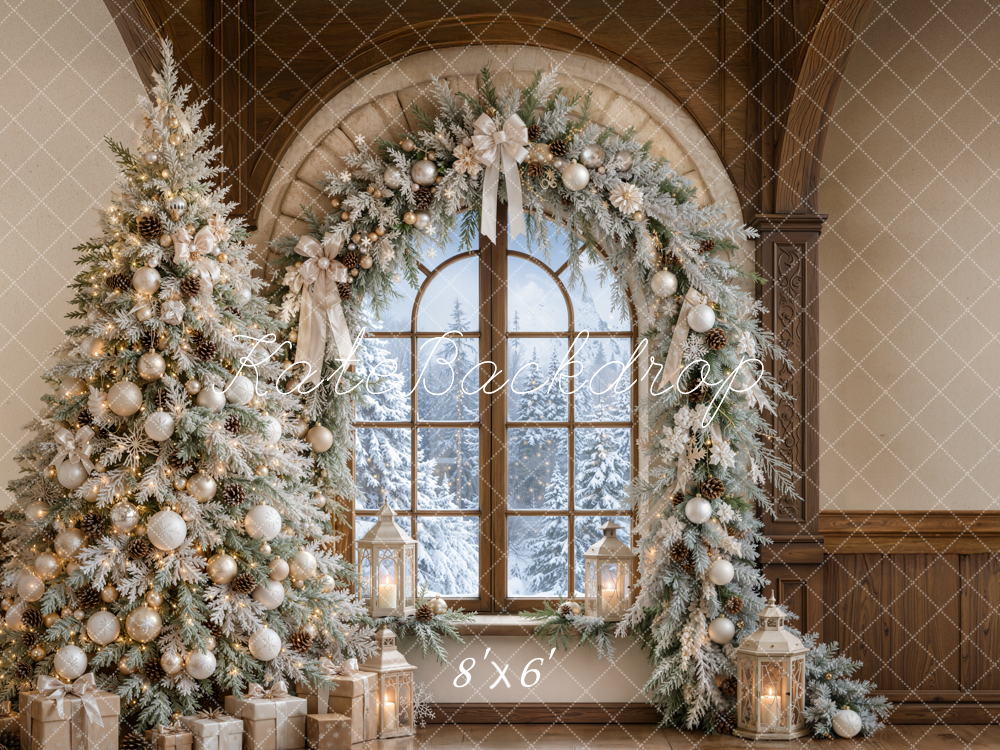 Kate Christmas Indoor Snowy Tree Arch Window Garland Printed Backdrop Designed by Emetselch