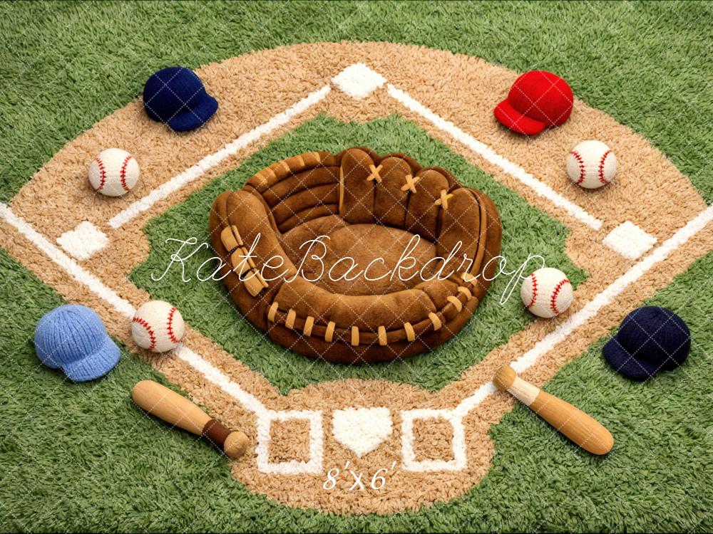 Kate Newborn Baseball Field Glove Bat Ball Cap Printed Backdrop Designed by Mini MakeBelieve