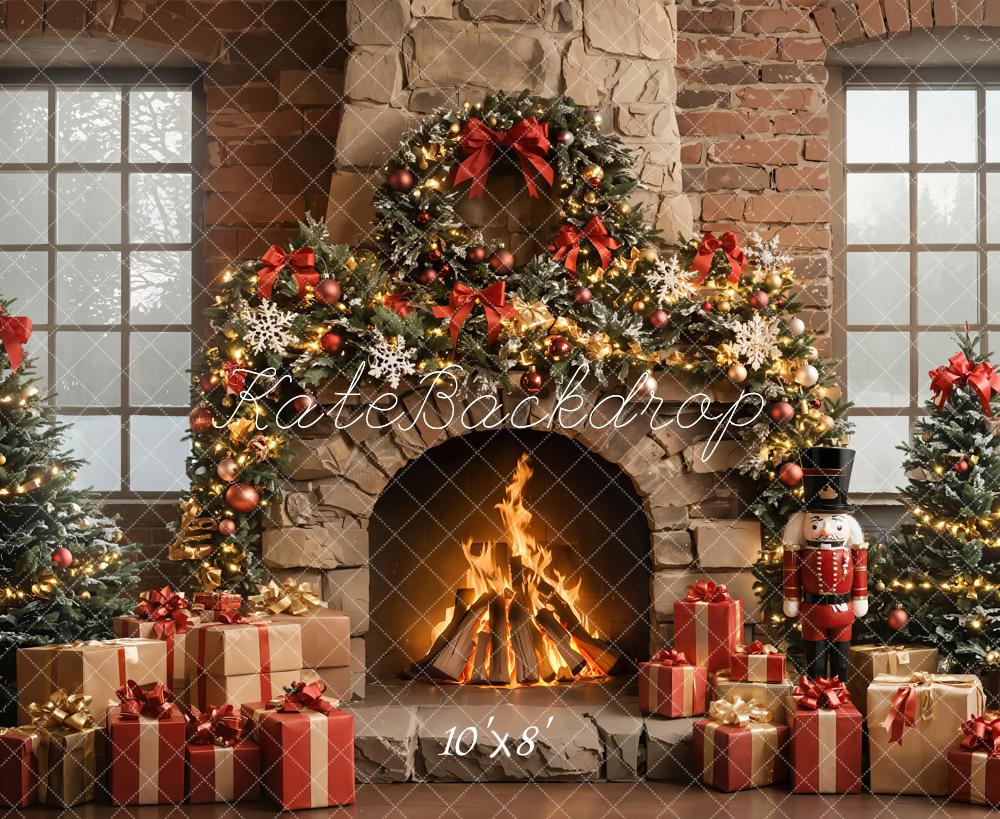 Fondo de Guirnalda de Cascanueces de Chimenea de Árbol de Navidad