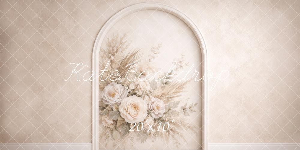 Kate Floral Cream Flower Arch with Pampas Grass Backdrop Designed by Megan Leigh Photography