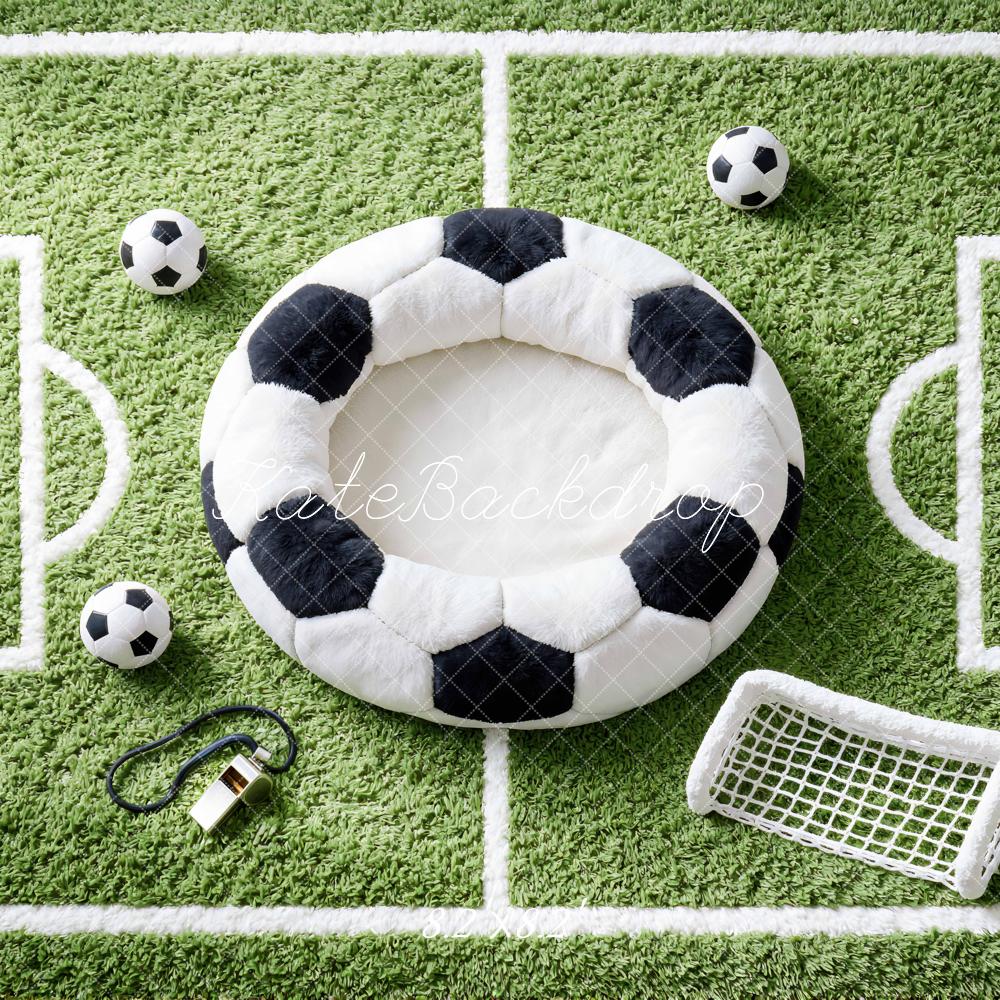 Kate Newborn Soccer Field Green Grass Soccer Ball Goal Printed Backdrop Designed by Mini MakeBelieve