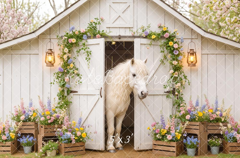 Kate Spring White Barn Horse Flower Arch Backdrop Designed by Emetselch