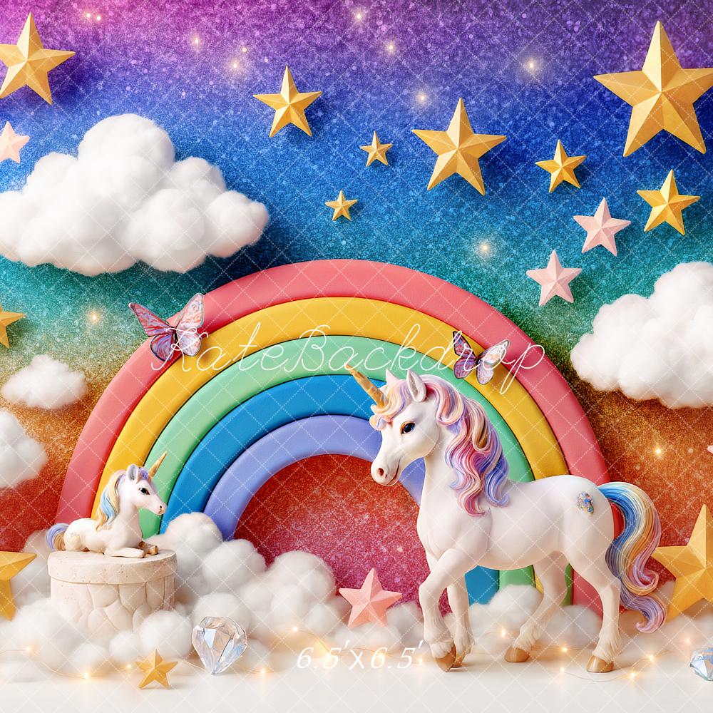 Kate Cake Smash Unicorn Rainbow Fantasy Clouds Backdrop Designed by Ashley Paul