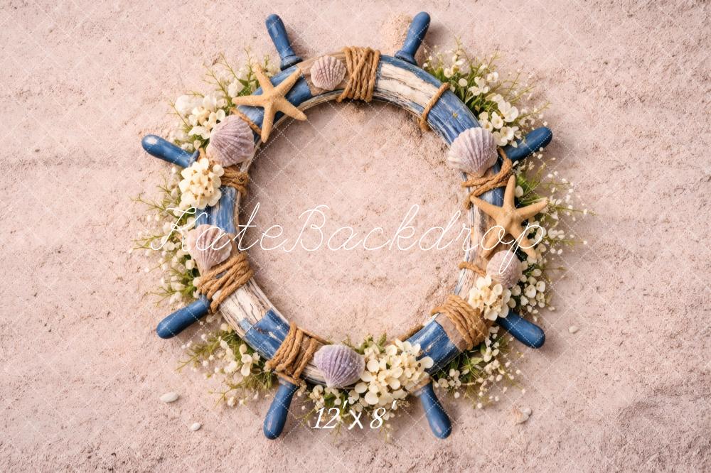 Kate Newborn Nautical Wheel Starfish Seashell Floor Printed Backdrop Designed by Vertigo Productions