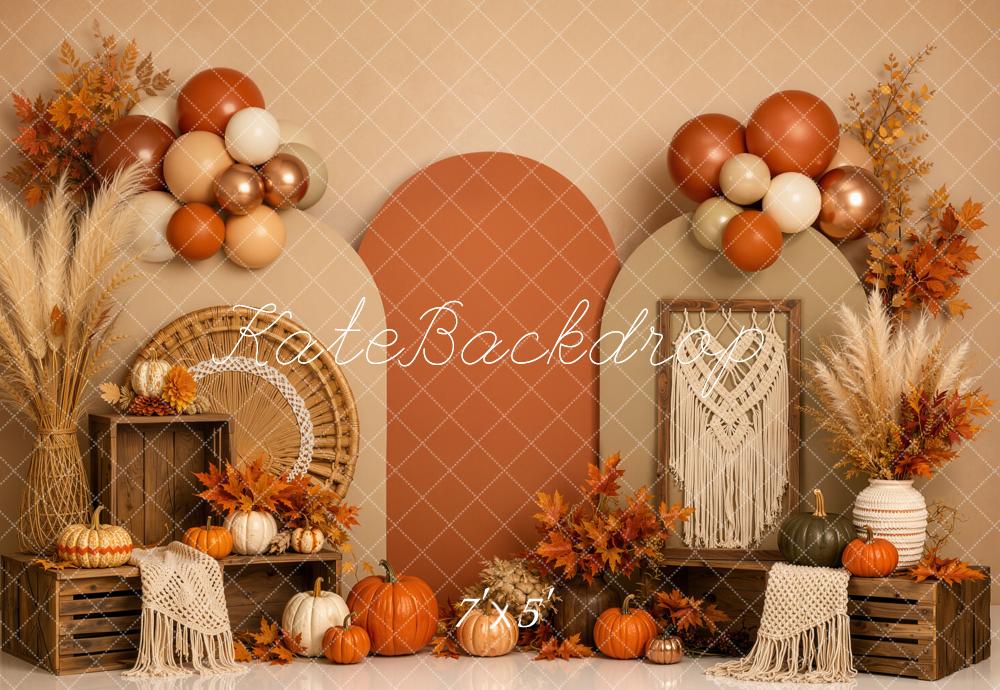 Kate Fall Boho Pumpkin Arch Balloons Crates Printed Backdrop Designed by Emetselch