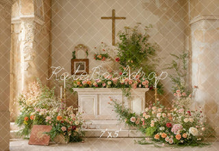 Kate Romantic Wedding Church Floral Altar Printed Backdrop Designed by Emetselch