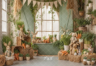 Kate Easter Bunny Carrots Green Window Hay Printed Backdrop Designed by Emetselch