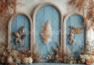 Boho Vintage Floral Arch Blue Foto Achtergrond Designed by Patty Roberts