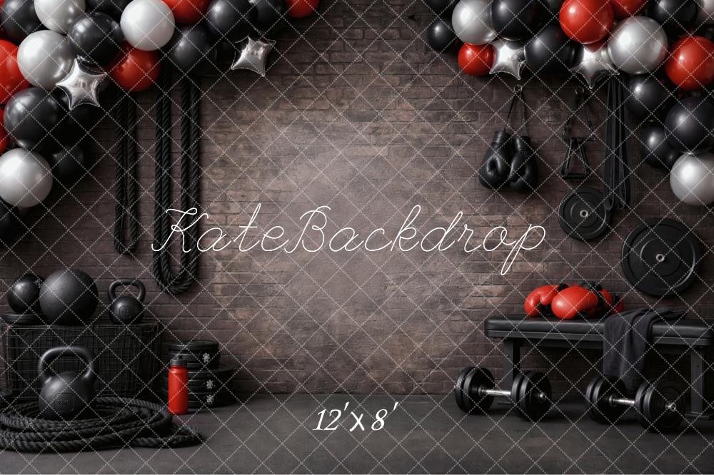 Kate Gym Fitness Boxing Balloons Black Printed Backdrop Designed by Vertigo Productions