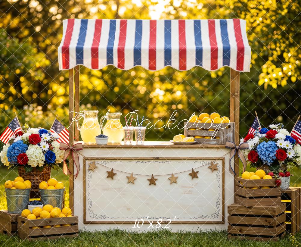 TEST Kate Summer Independence Day Lemonade Stand Canopy Flags Flowers Lemons Printed Backdrop Designed by Patty Roberts