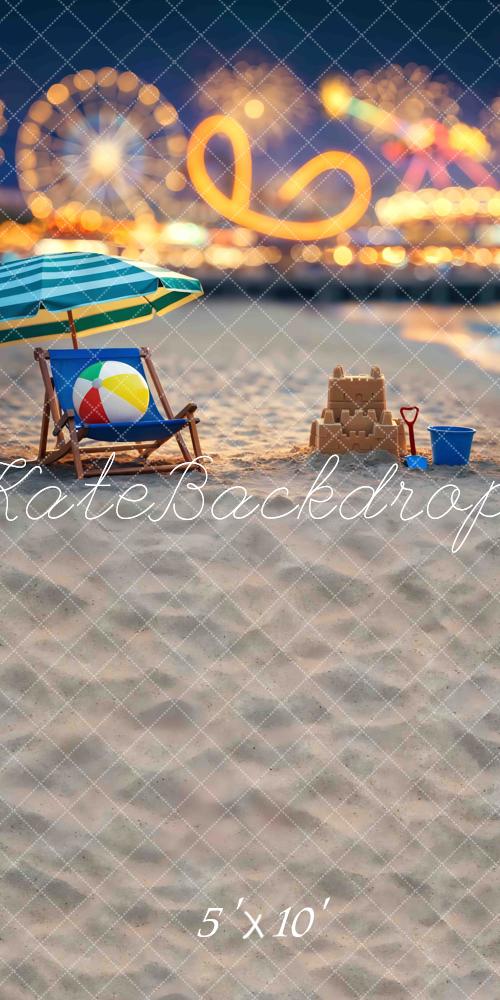 Kate Sweep Summer Beach Sandcastle Carnival Lights Printed Backdrop Designed by Mini MakeBelieve
