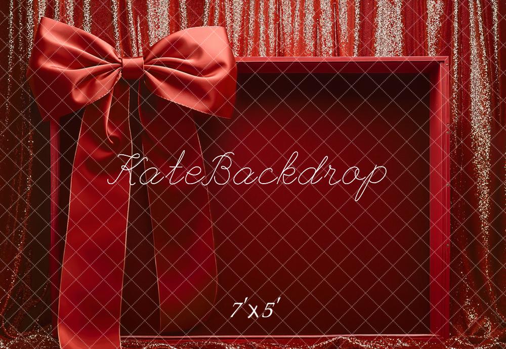 Kate Valentine's Day Red Gift Box Bow Glitter Curtain Backdrop Designed by Emetselch