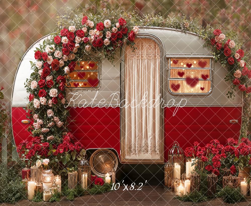 Kate Valentine's Day Red Camper Flower Arch Candles Backdrop Designed by Emetselch