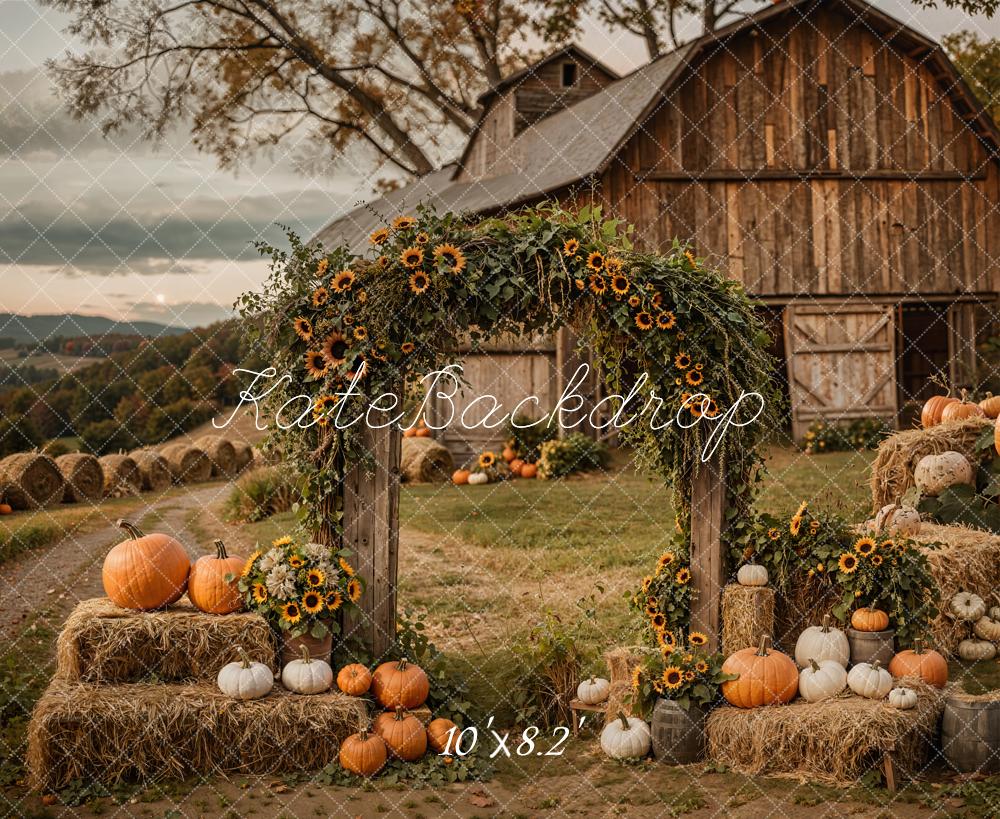 Fall Rustic Sunflower Arch Pumpkin Barn Foto Achtergrond Designed by Emetselch