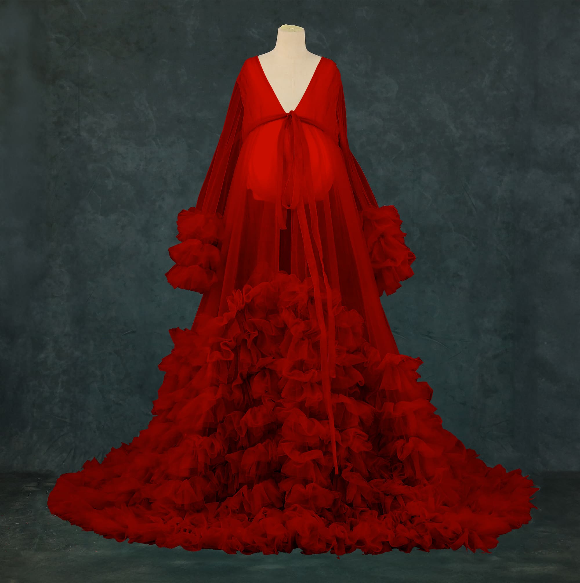 Kate Mesh V-neck Trailing Mid Sleeve Custom Maternity Photoshoot Gowns