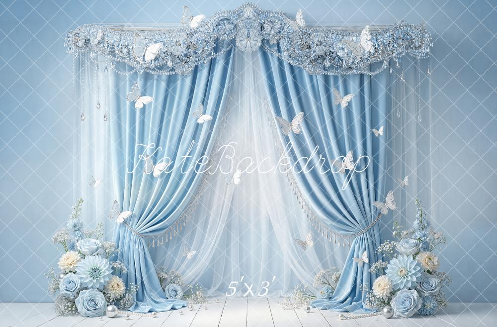 Kate Spring Blue Curtain Butterfly Flower Arch Backdrop Designed by Emetselch