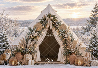 Kate Christmas Boho Tent Snowy Forest Fox Printed Backdrop Designed by Vertigo Productions