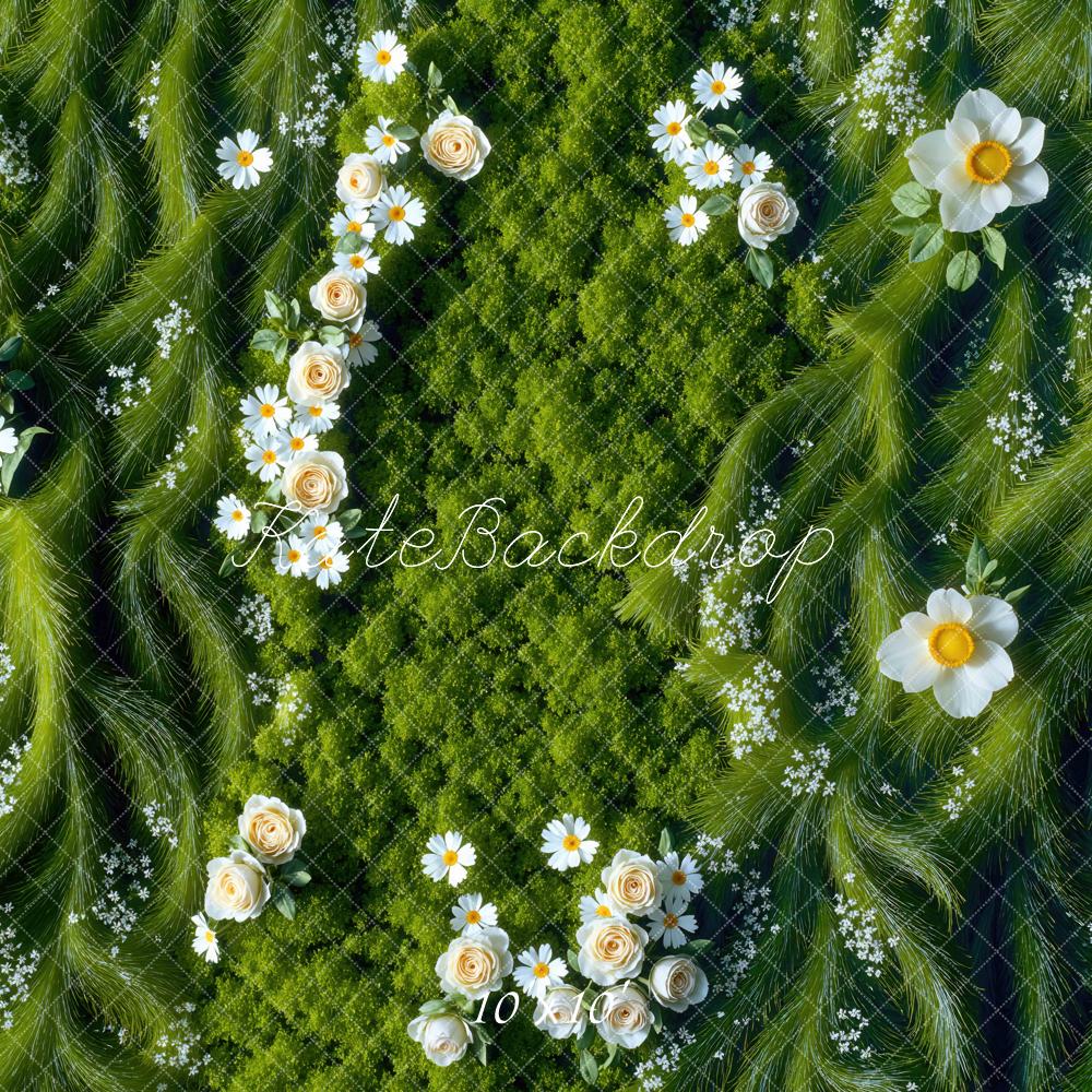 Kate Green Grass Floral Daisy Floor Backdrop Designed by Mini MakeBelieve