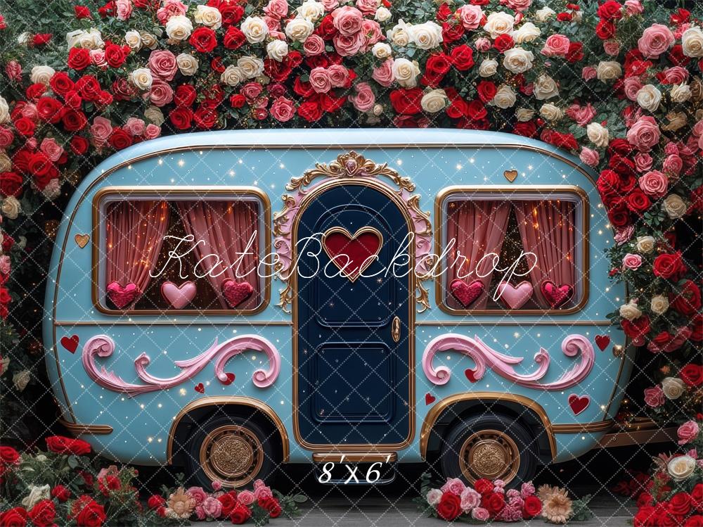 Kate Valentine RV Camper Floral Roses Backdrop Designed by Mini MakeBelieve