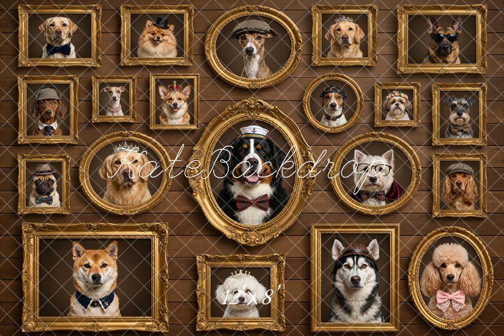Kate Vintage Dog Portraits Frames Brown Wall Printed Backdrop Designed by Chain Photography