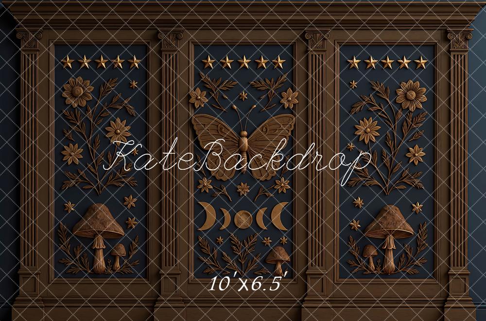 Kate Butterfly Moon Moth Mushroom Floral Panel Backdrop Designed by Mini MakeBelieve