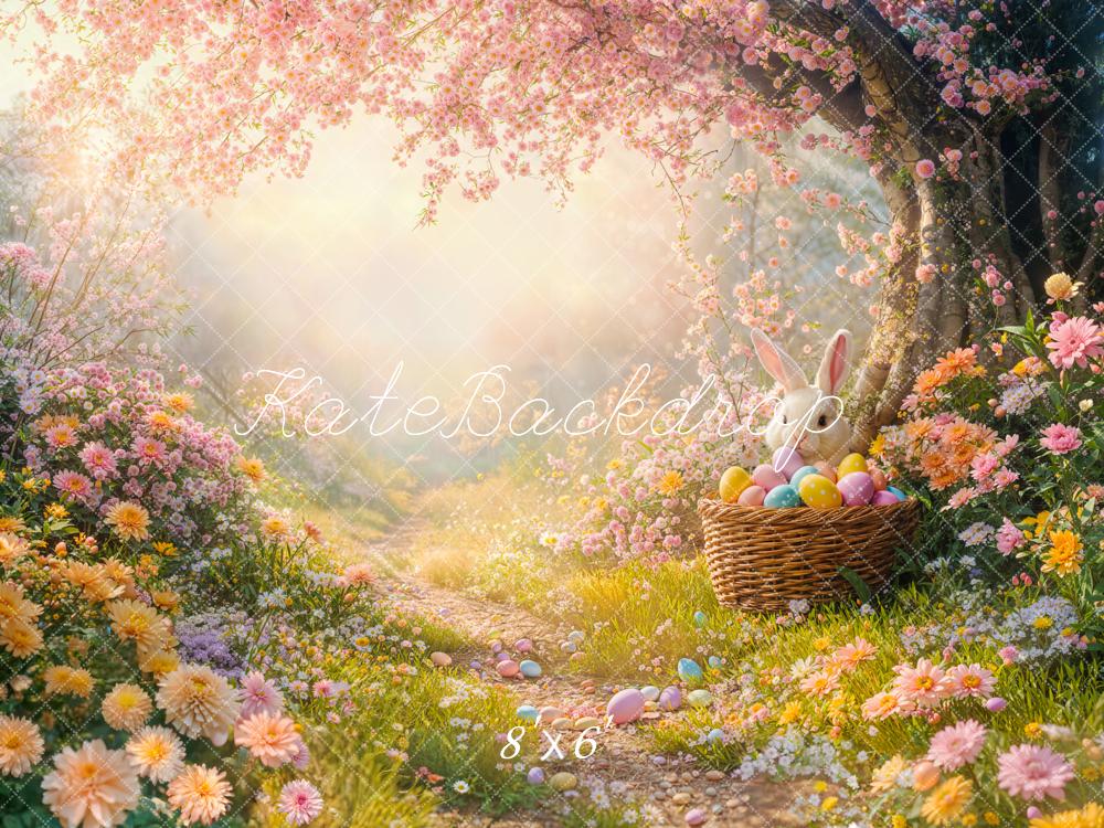 Kate Easter Bunny Floral Cherry Tree Path Backdrop Designed by Emetselch