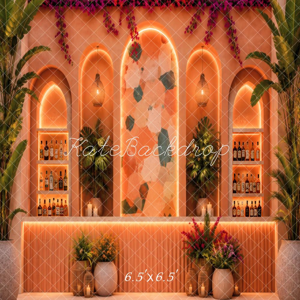 Kate Boho Orange Arch Bar Tropical Plants Printed Backdrop Designed by Vertigo Productions