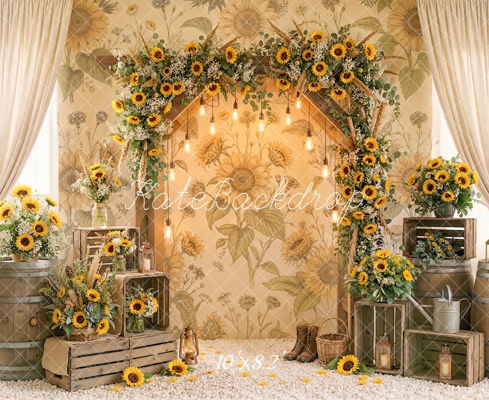TEST Kate Sunflower Flower Arch Rustic Barrels Crates Printed Backdrop Designed by Emetselch