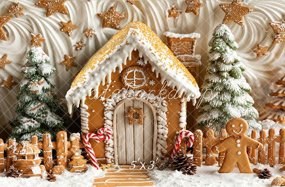 Kate Christmas Gingerbread House Snowy Trees Gingerbread Man Backdrop Designed by Emetselch
