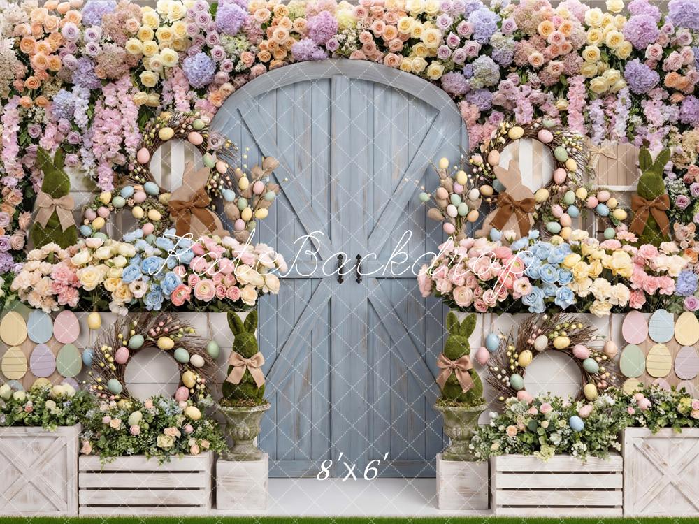 Kate Easter Bunny Flower Arch Pastel Eggs Backdrop Designed by Mini MakeBelieve