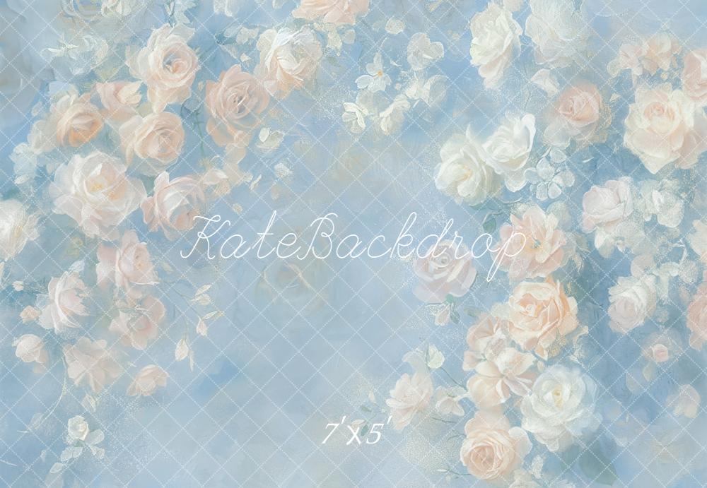 TEST Kate Floral  Blue Pastel Roses Backdrop Designed by GQ