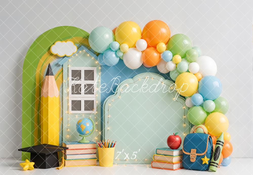 Kate Graduation Balloons Arch Pencil Books Printed Backdrop Designed by Emetselch