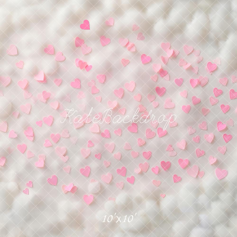 Kate Pink Hearts on White Cloud Texture Floor Backdrop Designed by Emetselch