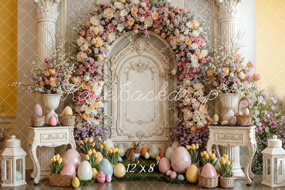Kate Easter Bunny Flower Arch Pastel Eggs Backdrop Designed by Mini MakeBelieve