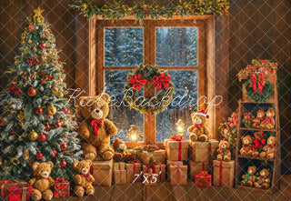 Kate Christmas Tree Teddy Bear Toys Room Window Printed Backdrop Designed by Emetselch
