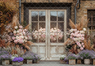Kate Boho Rustic Floral Vintage Door Printed Backdrop Designed by Mini MakeBelieve