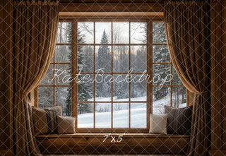 Kate Winter Window Snow Scene Printed Backdrop Designed by Emetselch