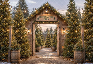 Kate Christmas Tree Farm Gate Wood Rustic Printed Backdrop Designed by Emetselch