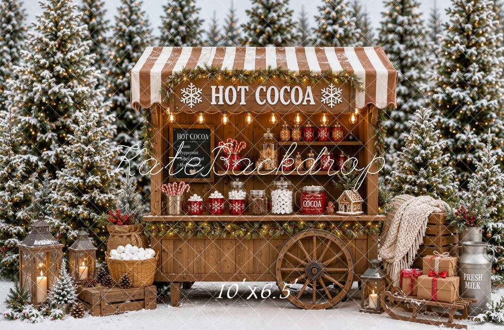 Kate Christmas Hot Cocoa Cart Snowy Forest Gifts Printed Backdrop Designed by Emetselch