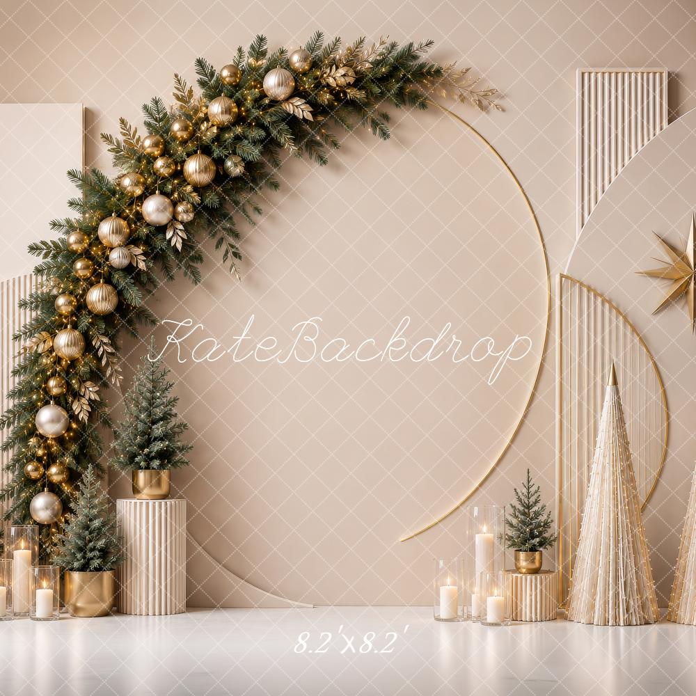 Kate Christmas Garland Arch Geometric Beige Trees Printed Backdrop Designed by Shutter Swan Studios