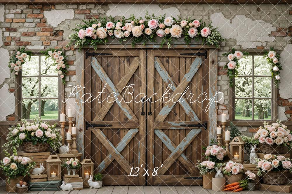 Kate Spring Rustic Barn Doors Flower Arch Bunnies Lanterns Backdrop Designed by Mini MakeBelieve