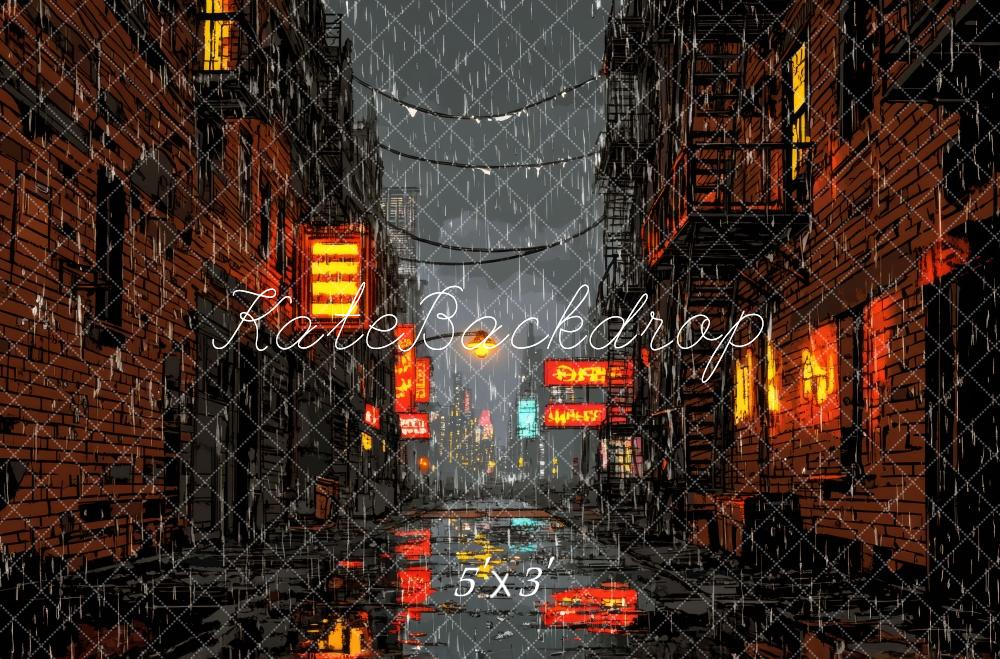 Comic Book Rain Alley Illustratie Foto Achtergrond Designed by Mini MakeBelieve