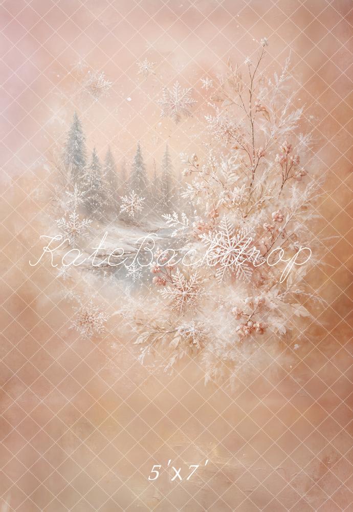 Kate Christmas Abstract Winter Floral Snowflakes Forest Printed Backdrop Designed by GQ
