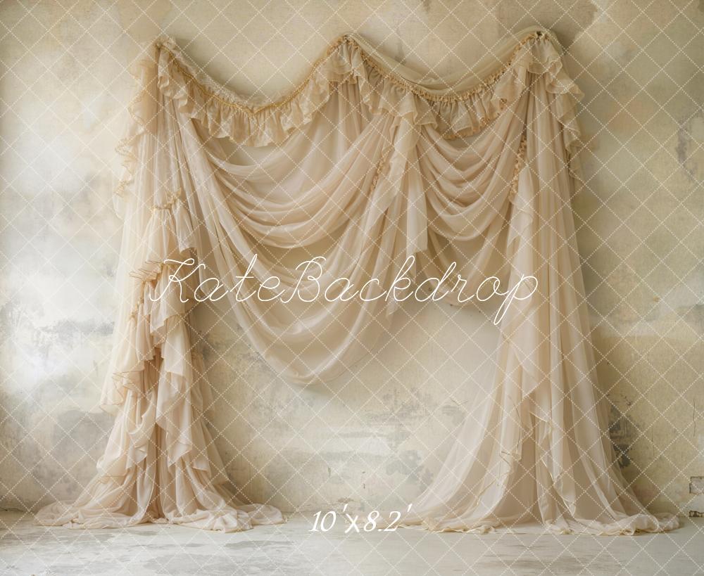 Kate Mother's Day Beige Draped Fabric Vintage Wall Printed Backdrop Designed by Emetselch