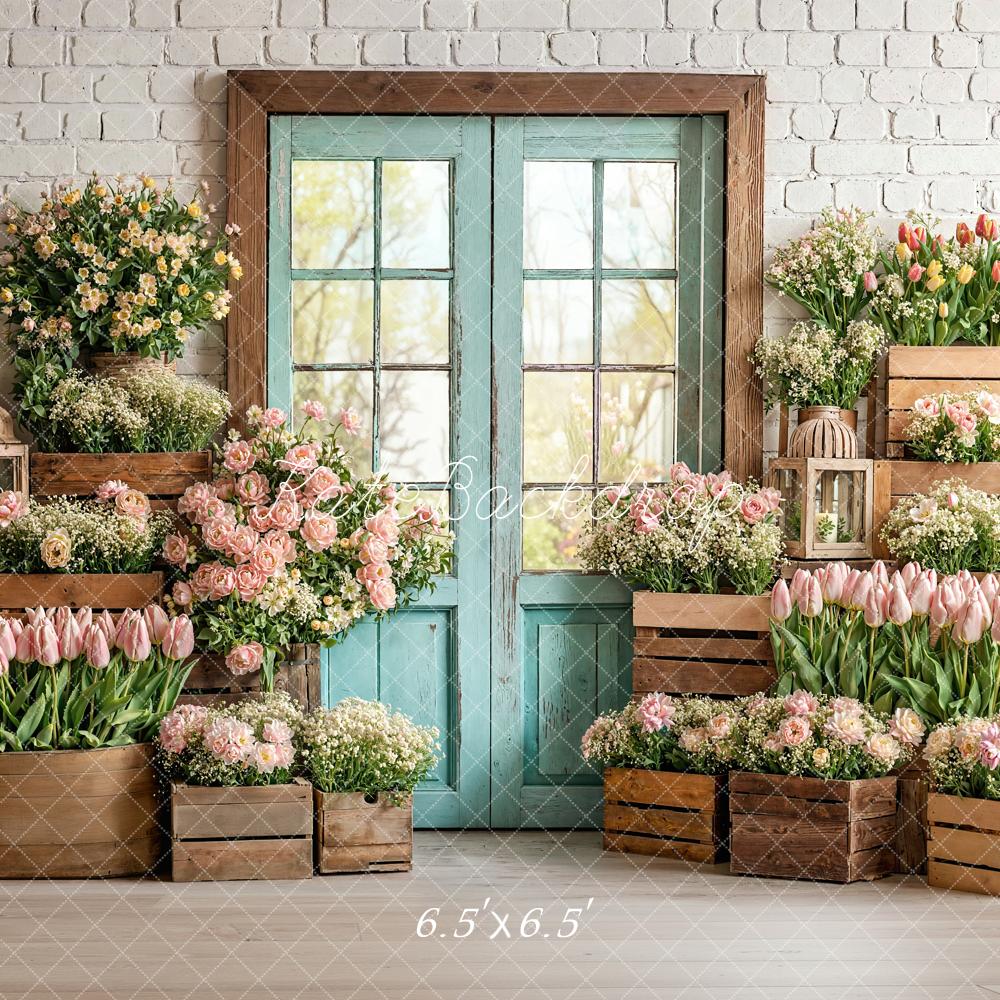 Kate Spring Flower Arch Wooden Crates Blue Door Backdrop Designed by Emetselch