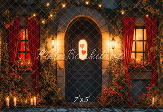 Kate Valentine's Day Romantic Doorway Floral Printed Backdrop Designed by Emetselch